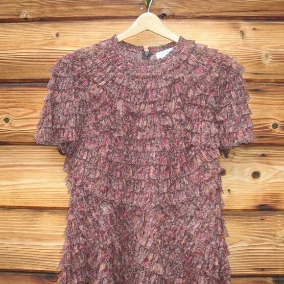 Mac Duggal 8042 Brown Ruffle Floral Maxi Dress Gown - Picture 7 of 15